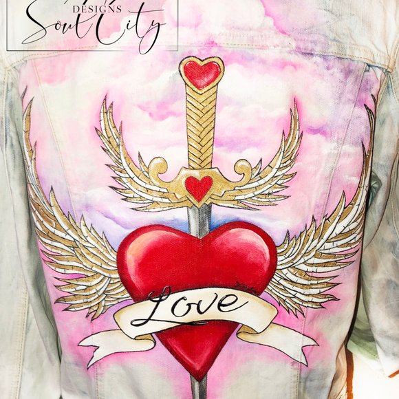 Custom hand painted "Love" Jean Jacket - Picture 2 of 4